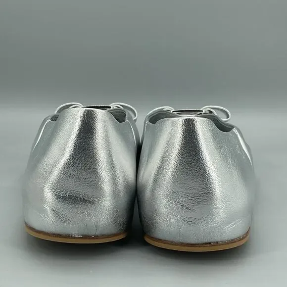 NEW Ferragamo Women’s Vanna Bow Detailed Leather Ballet Flats Silver Size 10 - Picture 4 of 10